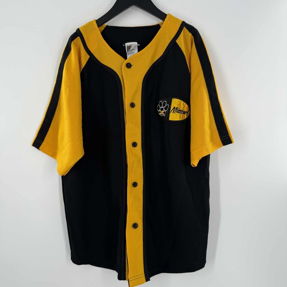 Vintage 90s Mens Size M University of Missouri Baseball Jersey Black TBT